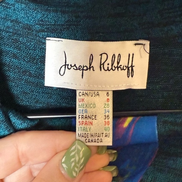 Joseph Ribkoff Colorblock Blue Pullover Asymmetrical Cowl Neck Sweater Canada 6 - Picture 6 of 8